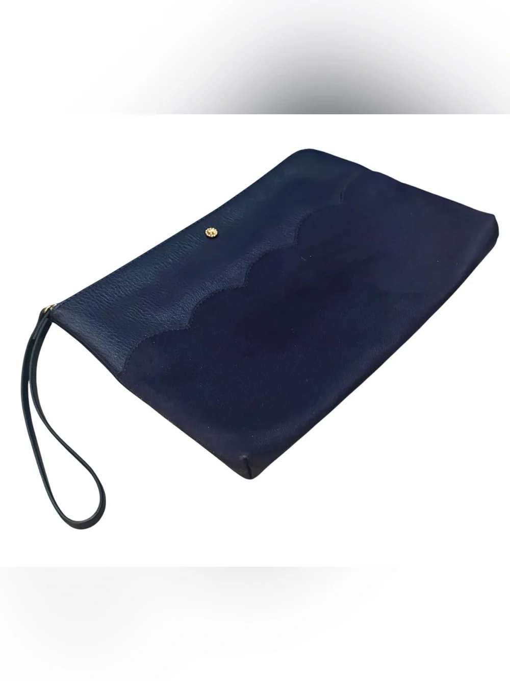 LC Lauren Conrad Collection Navy Blue Leather & Suede Scalloped Wristlet